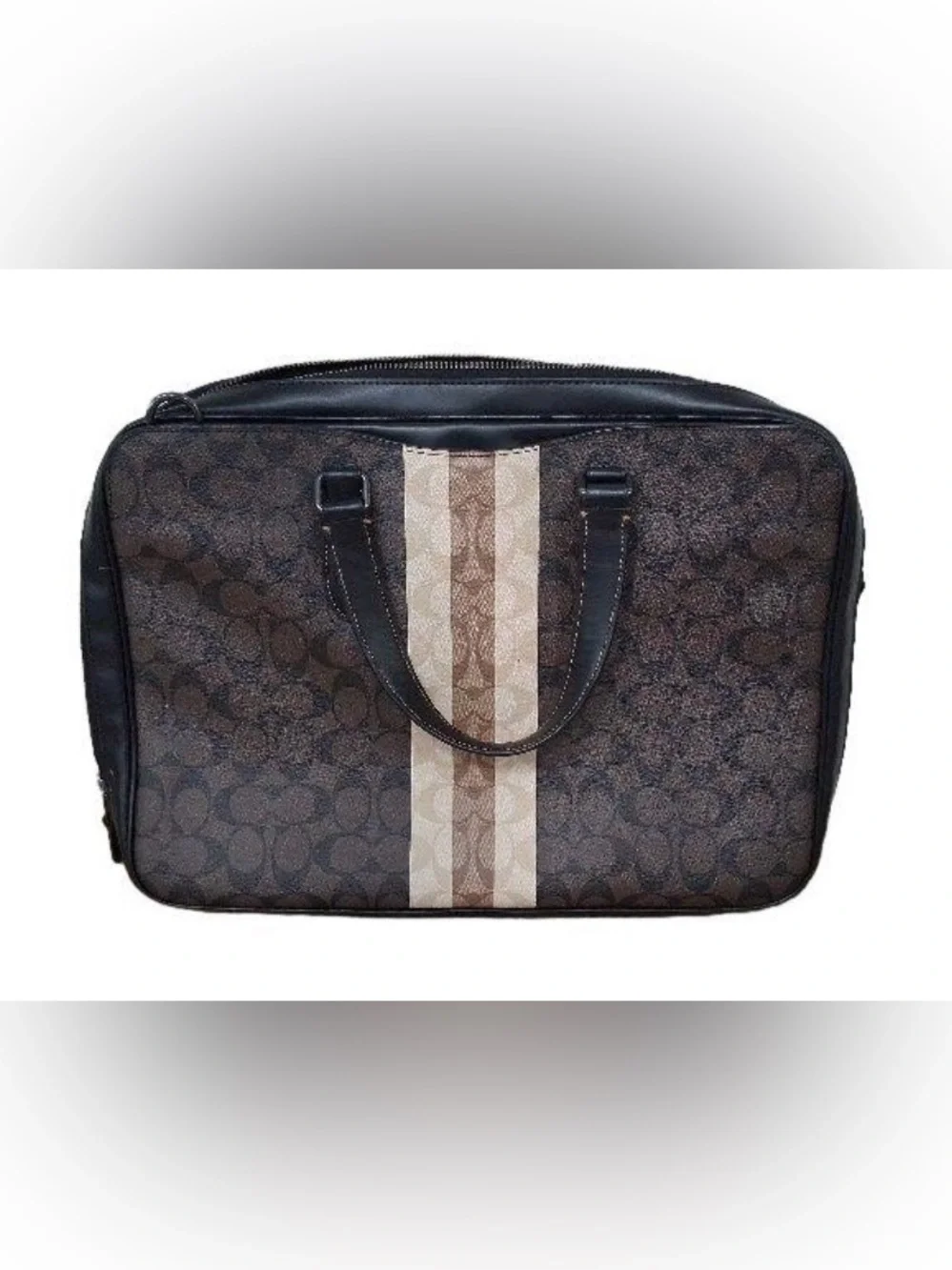 Coach Brown Signature Laptop Brief with Center Stripe